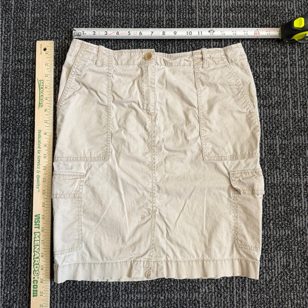 Eileen Fisher Beige Khaki Cargo Pockets Knee Length Minimalist Skirt PS Petite S